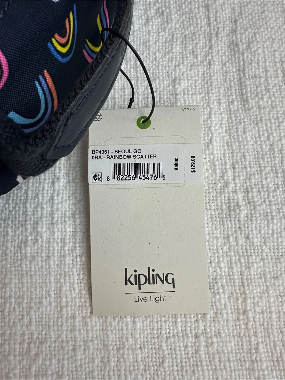 Kipling Navy Kids Backpack with Rainbow Print and Pink Accents